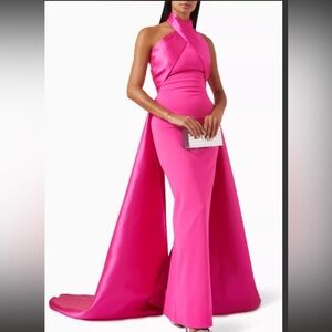 Solace London Pink Maxi Dress with Dramatic Silhouette